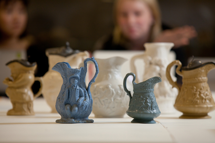 delicate jugs in the foreground