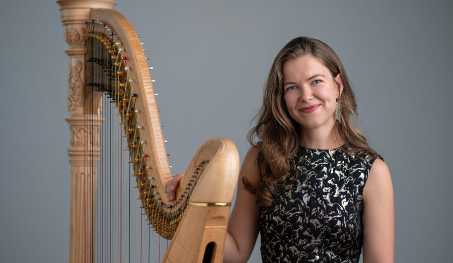 a young woman and her harp